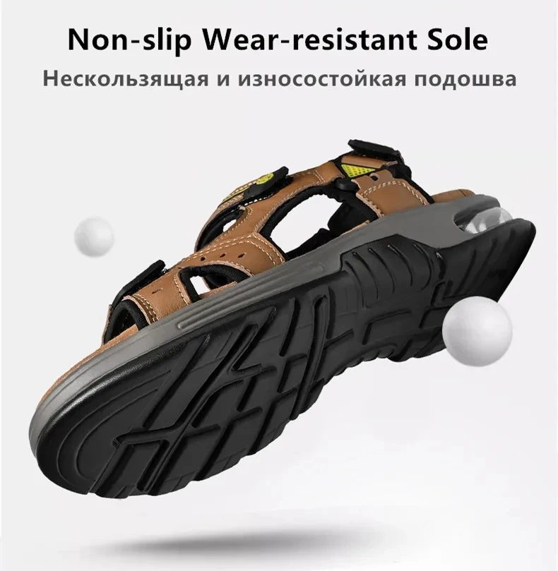 Outdoor Men's Sandals Non-slip Men's Casual Sneakers Genuine Leather Beach Sandals Plus Size Summer Men Breathable Wading Shoes