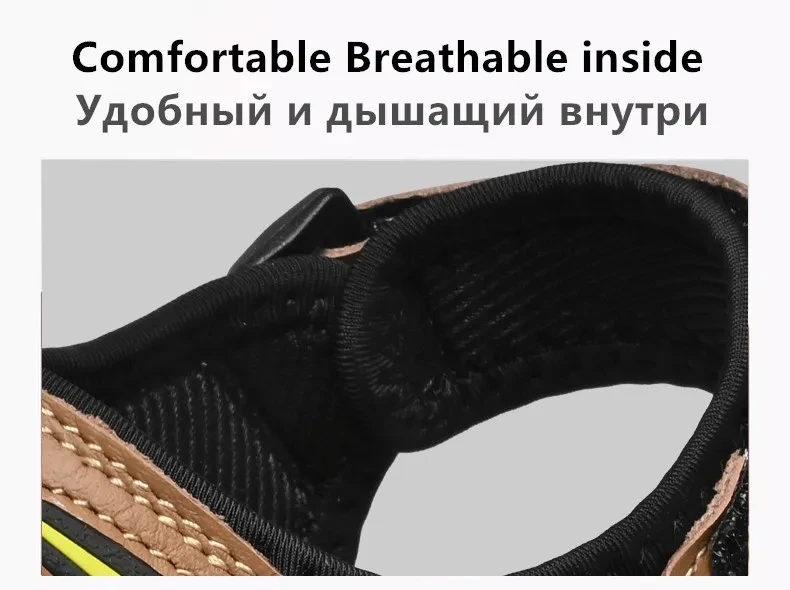 Outdoor Men's Sandals Non-slip Men's Casual Sneakers Genuine Leather Beach Sandals Plus Size Summer Men Breathable Wading Shoes