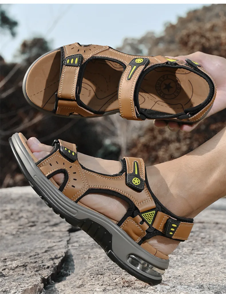 Outdoor Men's Sandals Non-slip Men's Casual Sneakers Genuine Leather Beach Sandals Plus Size Summer Men Breathable Wading Shoes
