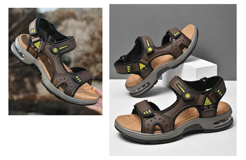Outdoor Men's Sandals Non-slip Men's Casual Sneakers Genuine Leather Beach Sandals Plus Size Summer Men Breathable Wading Shoes