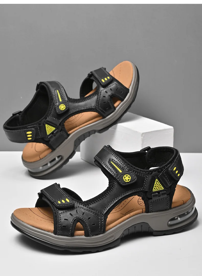 Outdoor Men's Sandals Non-slip Men's Casual Sneakers Genuine Leather Beach Sandals Plus Size Summer Men Breathable Wading Shoes