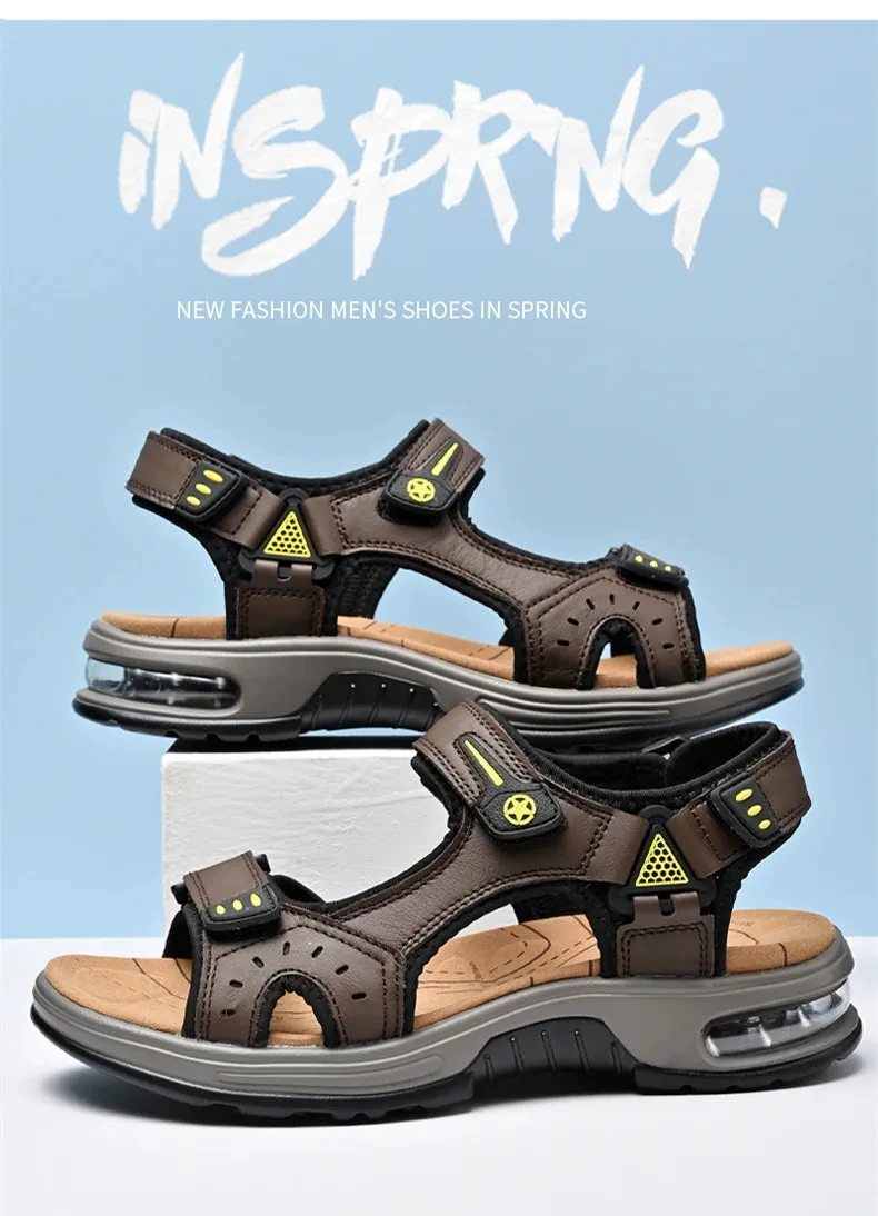 Outdoor Men's Sandals Non-slip Men's Casual Sneakers Genuine Leather Beach Sandals Plus Size Summer Men Breathable Wading Shoes