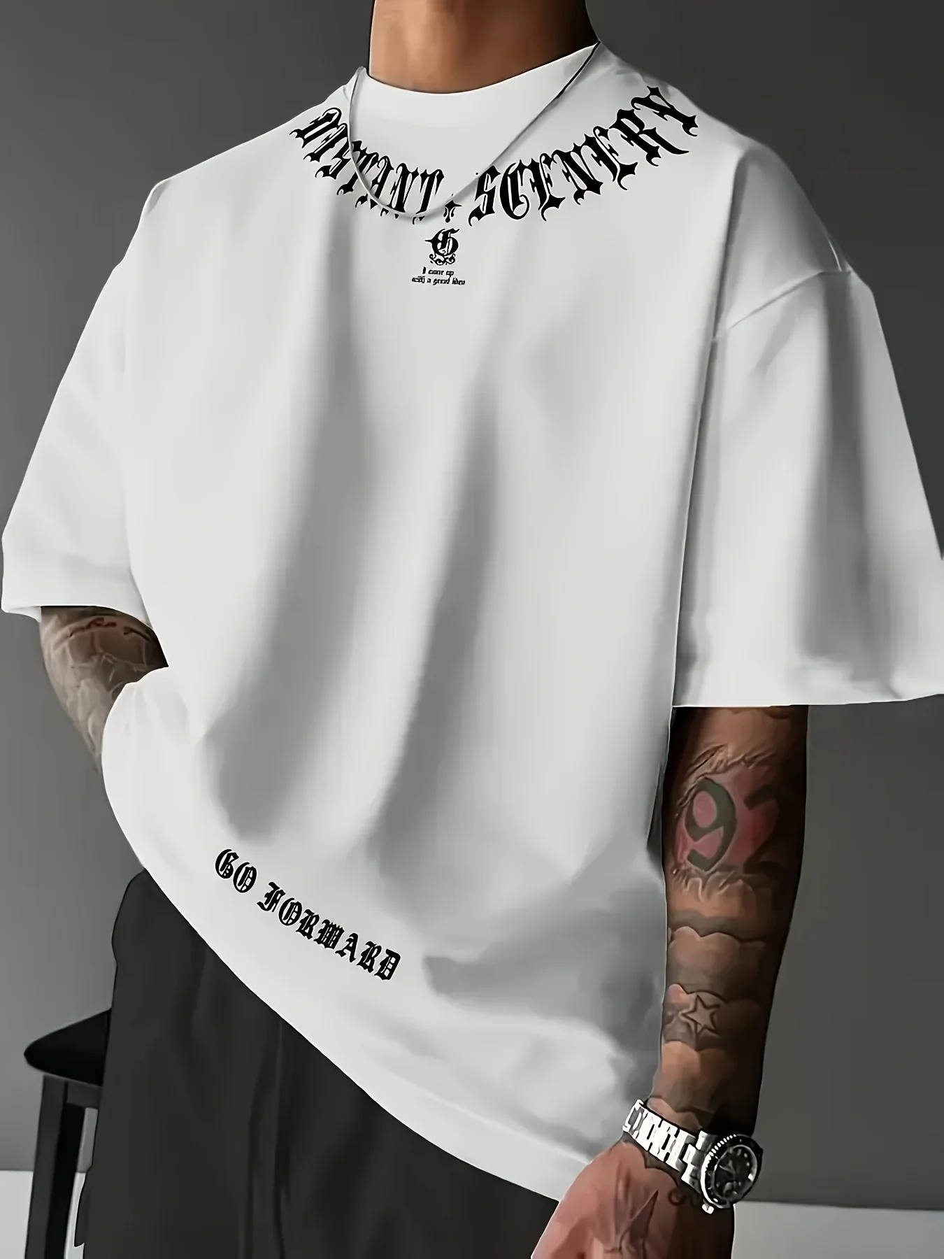 2026 Summer Men's T-shirt with Letter Print Breathable Lightweight Casual Sports Outdoor Men's T-shirt