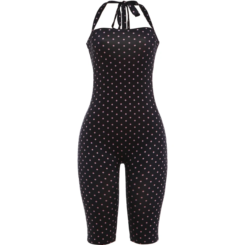 Nibber Backless Polka Dot Print Playsuit Woman Summer Trend Bandage Halter Skinny Peach Hip Hottie High Street Fashion Rompers