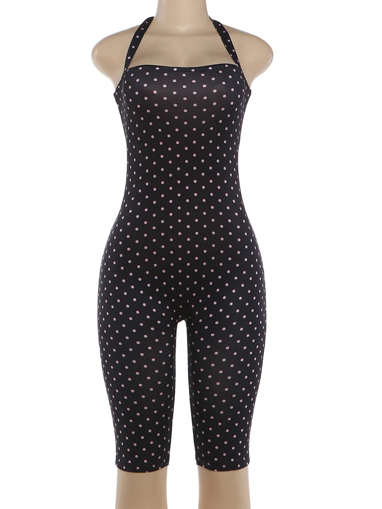 Nibber Backless Polka Dot Print Playsuit Woman Summer Trend Bandage Halter Skinny Peach Hip Hottie High Street Fashion Rompers