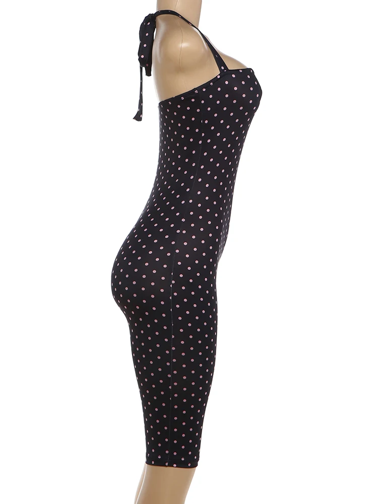 Nibber Backless Polka Dot Print Playsuit Woman Summer Trend Bandage Halter Skinny Peach Hip Hottie High Street Fashion Rompers