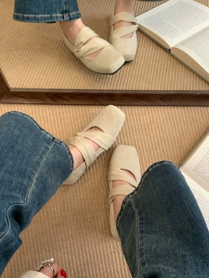 Square Toe Women Ballet Flats Shoes Designer Casual Mary Jane Shoes New Shallow Comfort Sport Walking Brand Dress Mujer Zapatos