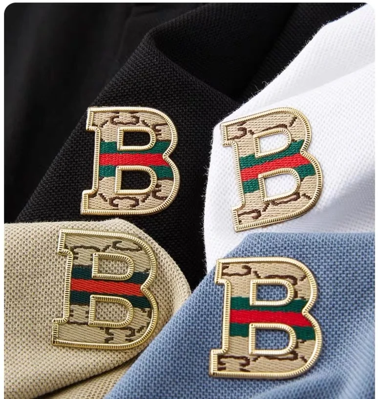 Luxury brand logo short sleeved polo shirt for men's summer new high-end silk cotton breathable casual fashion T-shirt clothing