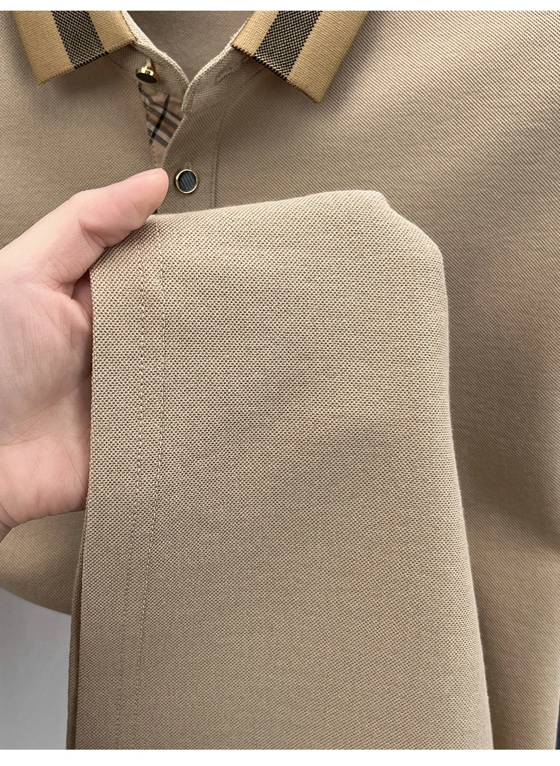 Luxury brand logo short sleeved polo shirt for men's summer new high-end silk cotton breathable casual fashion T-shirt clothing
