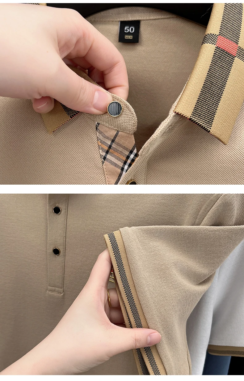 Luxury brand logo short sleeved polo shirt for men's summer new high-end silk cotton breathable casual fashion T-shirt clothing