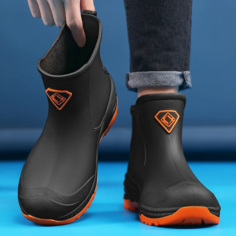 Men's Rain Boots Outdoor Wear-Resistant Mountaineering Fishing Non-Slip Short-Tube Waterproof Water Shoes Rain Boots
