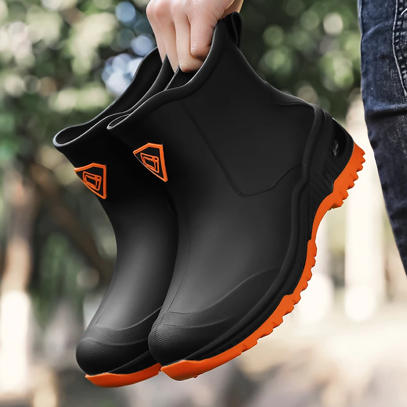 Men's Rain Boots Outdoor Wear-Resistant Mountaineering Fishing Non-Slip Short-Tube Waterproof Water Shoes Rain Boots