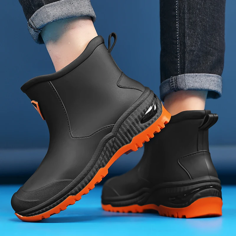 Men's Rain Boots Outdoor Wear-Resistant Mountaineering Fishing Non-Slip Short-Tube Waterproof Water Shoes Rain Boots