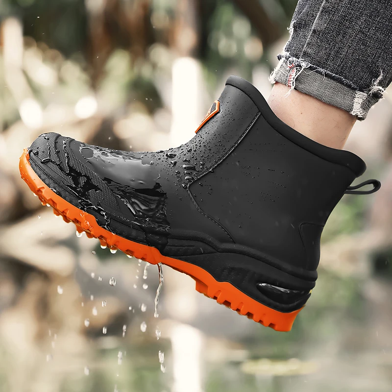 Men's Rain Boots Outdoor Wear-Resistant Mountaineering Fishing Non-Slip Short-Tube Waterproof Water Shoes Rain Boots