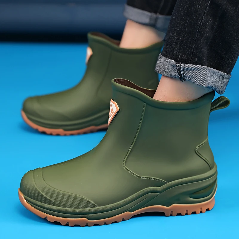 Men's Rain Boots Outdoor Wear-Resistant Mountaineering Fishing Non-Slip Short-Tube Waterproof Water Shoes Rain Boots