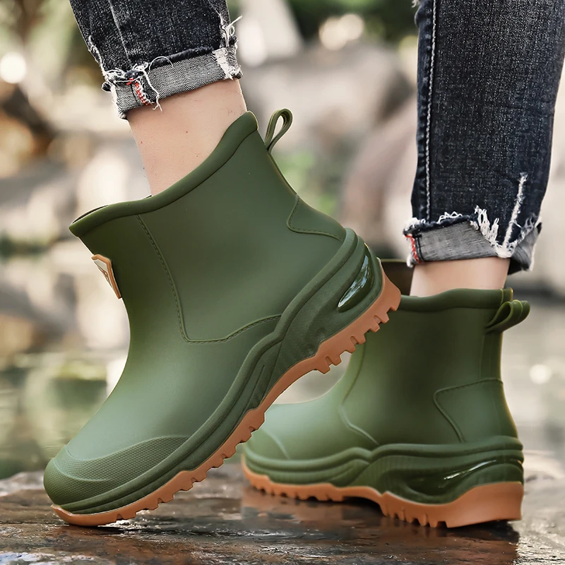 Men's Rain Boots Outdoor Wear-Resistant Mountaineering Fishing Non-Slip Short-Tube Waterproof Water Shoes Rain Boots