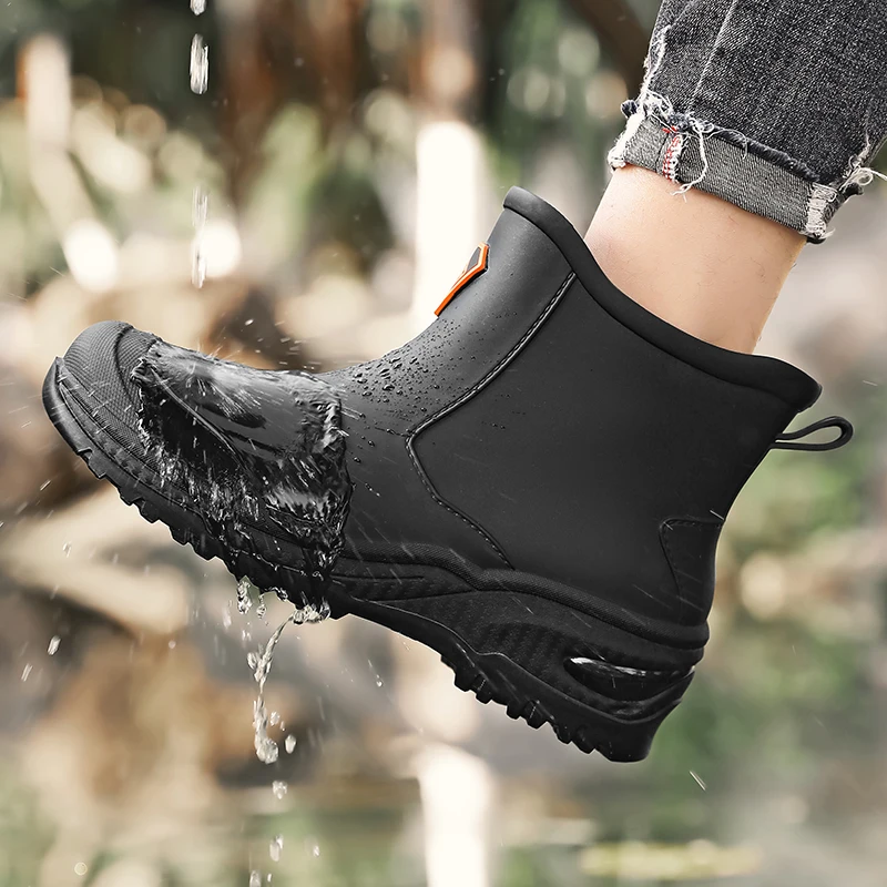 Men's Rain Boots Outdoor Wear-Resistant Mountaineering Fishing Non-Slip Short-Tube Waterproof Water Shoes Rain Boots