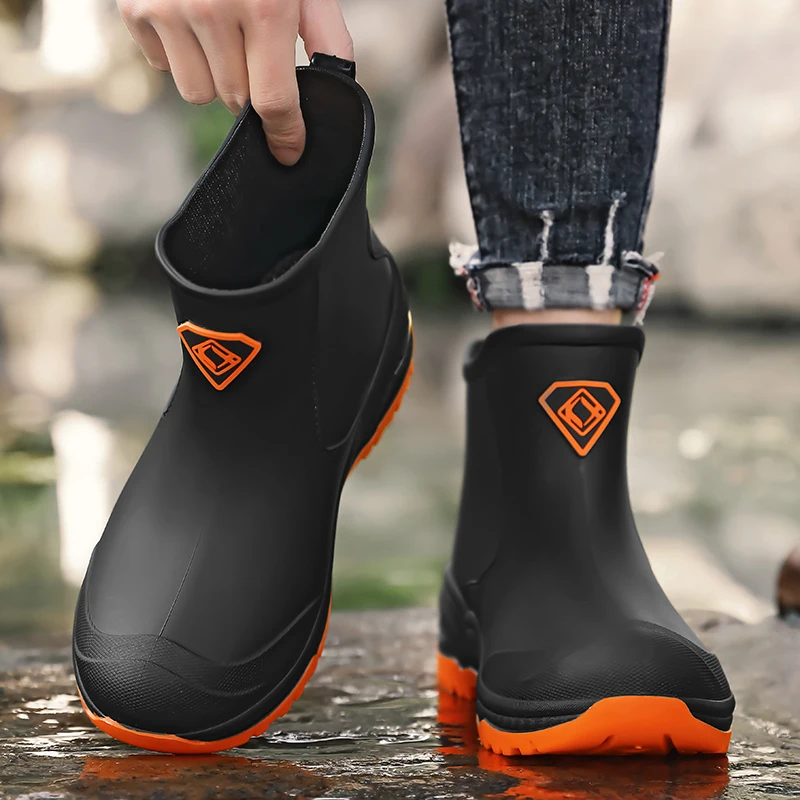 Men's Rain Boots Outdoor Wear-Resistant Mountaineering Fishing Non-Slip Short-Tube Waterproof Water Shoes Rain Boots
