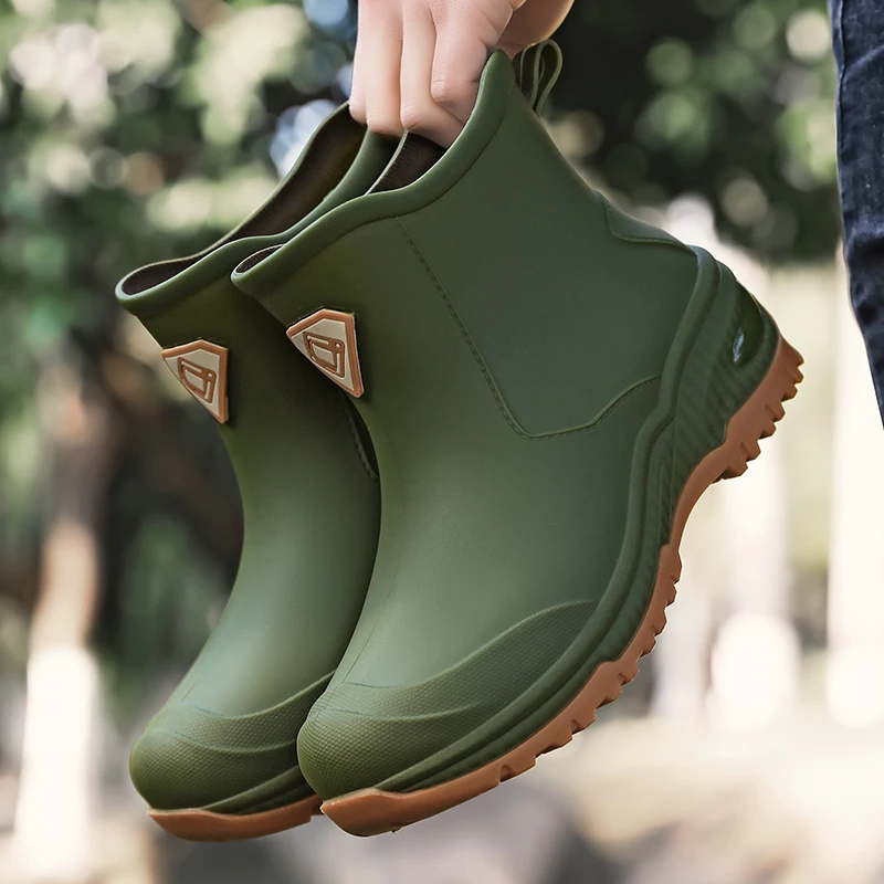 Men's Rain Boots Outdoor Wear-Resistant Mountaineering Fishing Non-Slip Short-Tube Waterproof Water Shoes Rain Boots