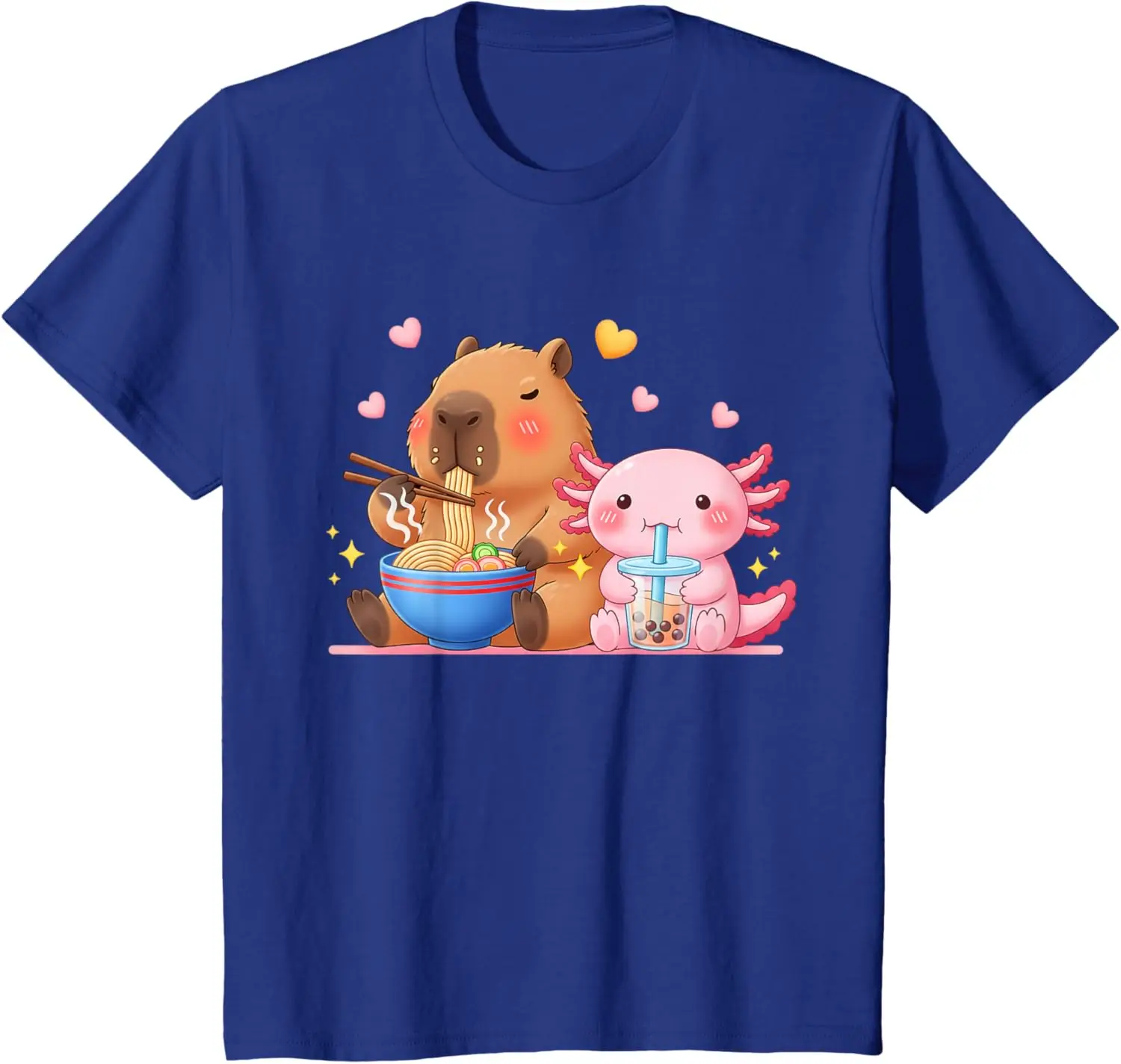 Cute Capybara Ramen and Axolotl Boba Kawaii Boys Girls Kids T-Shirt Casual Cotton Short Sleeve Tee Small Graphic T Shirts