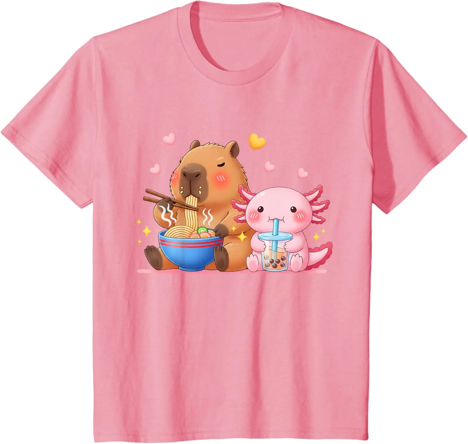 Cute Capybara Ramen and Axolotl Boba Kawaii Boys Girls Kids T-Shirt Casual Cotton Short Sleeve Tee Small Graphic T Shirts