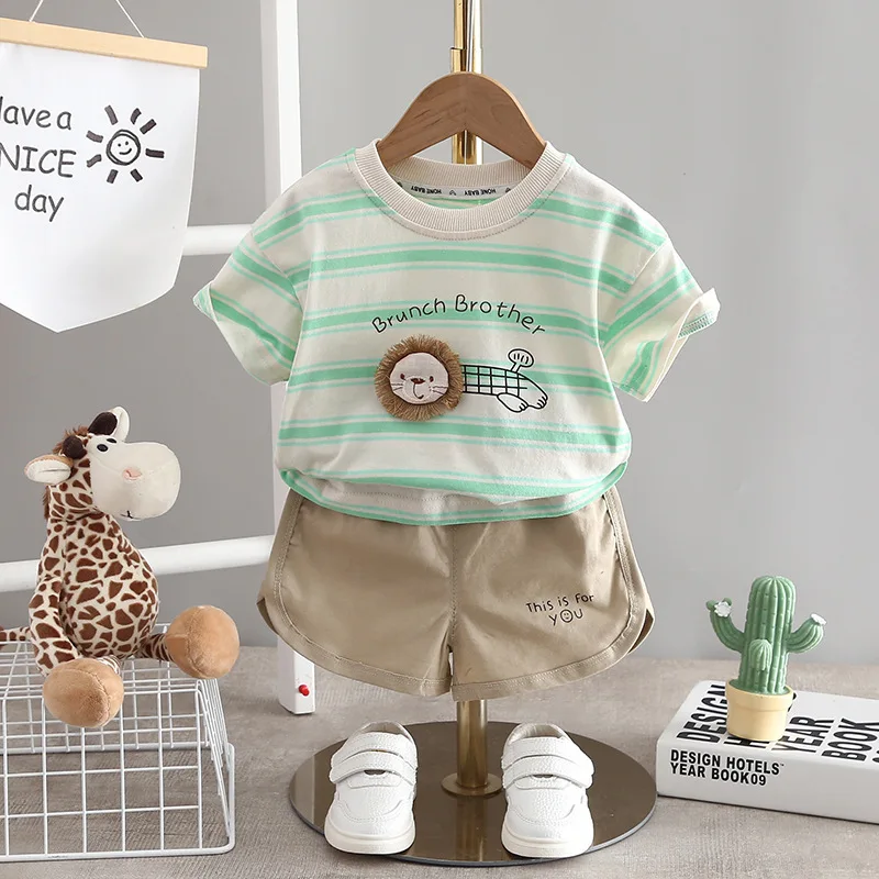Summer Baby Boys Clothing Set Kids Short Sleeve Striped Shirt Shorts 2Pcs Suit For 1-5 Years Infant Kids Children Casual Outfit