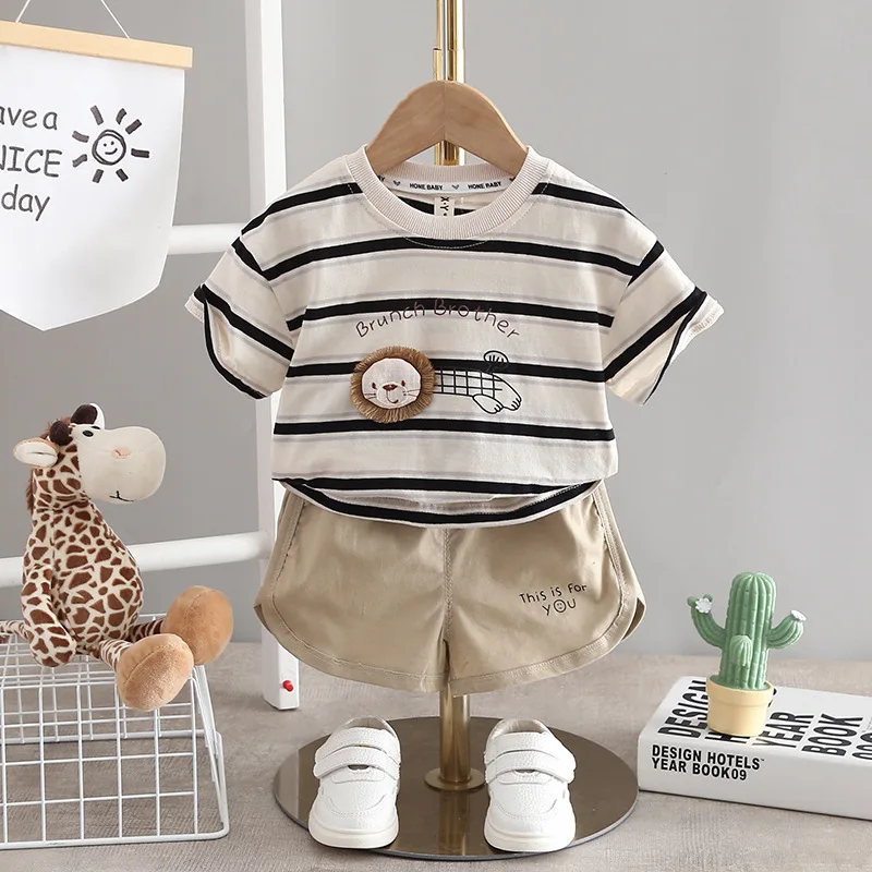 Summer Baby Boys Clothing Set Kids Short Sleeve Striped Shirt Shorts 2Pcs Suit For 1-5 Years Infant Kids Children Casual Outfit