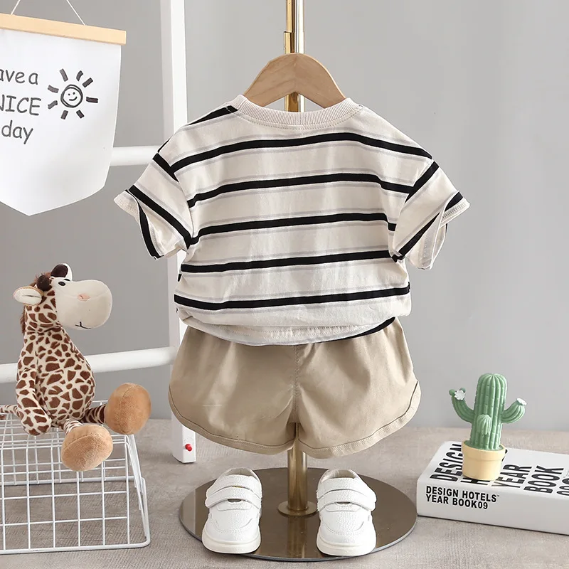 Summer Baby Boys Clothing Set Kids Short Sleeve Striped Shirt Shorts 2Pcs Suit For 1-5 Years Infant Kids Children Casual Outfit
