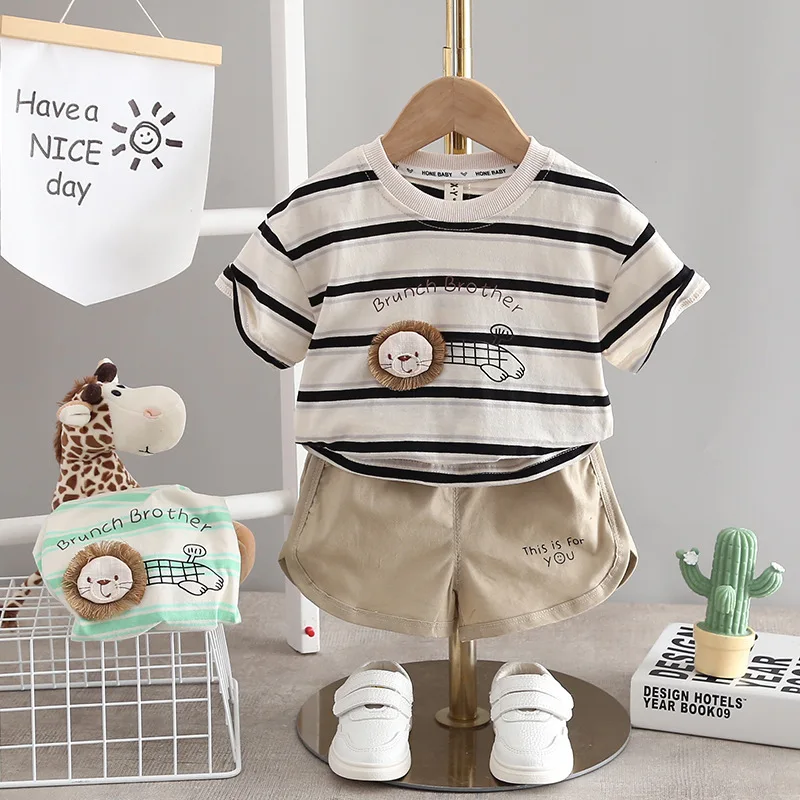 Summer Baby Boys Clothing Set Kids Short Sleeve Striped Shirt Shorts 2Pcs Suit For 1-5 Years Infant Kids Children Casual Outfit