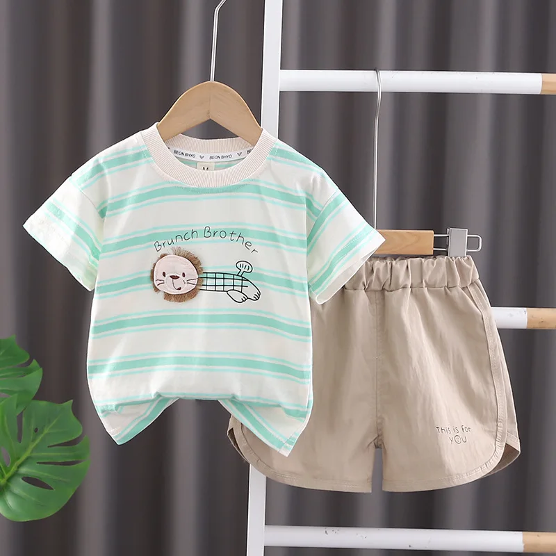 Summer Baby Boys Clothing Set Kids Short Sleeve Striped Shirt Shorts 2Pcs Suit For 1-5 Years Infant Kids Children Casual Outfit