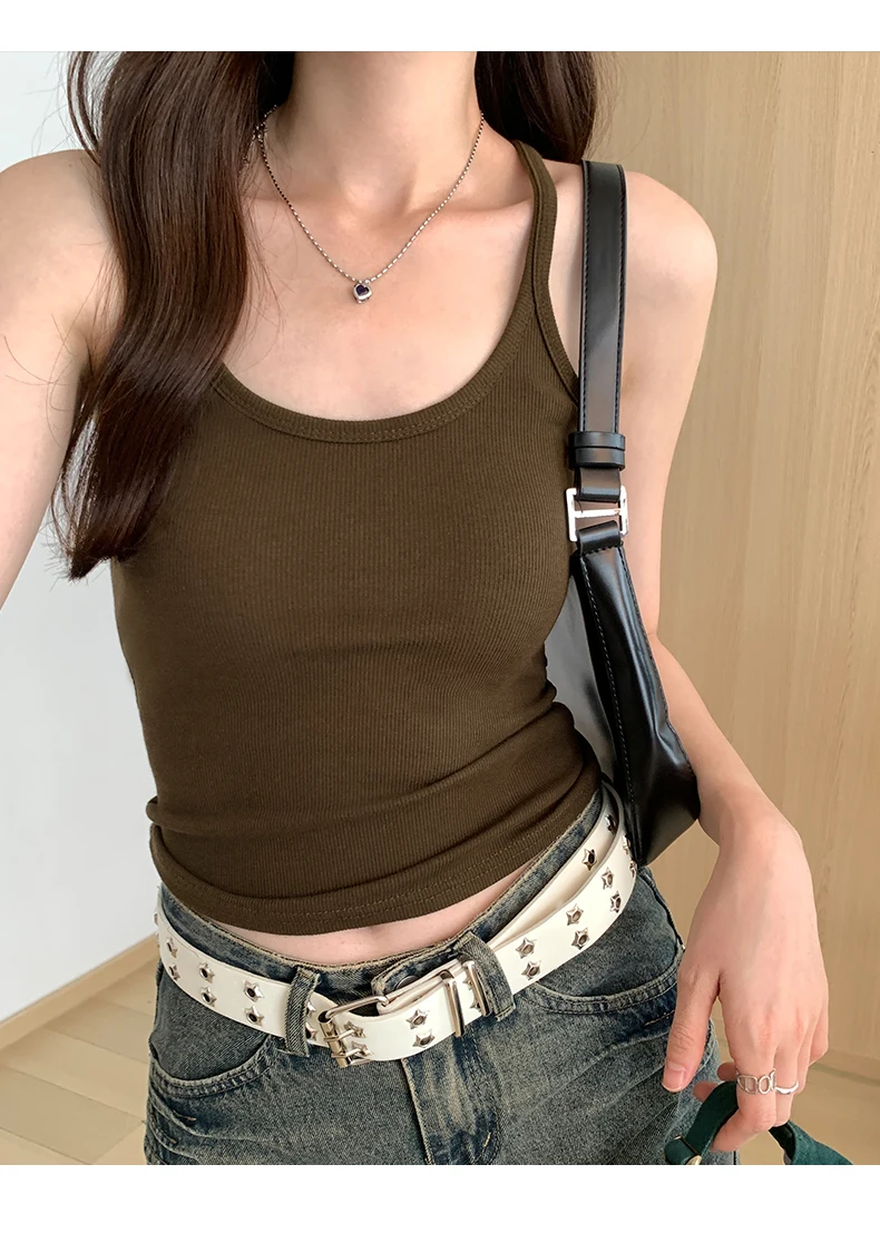 Zjaiss 2026 Summer Women Tank Top Slim Fit U-Neck Sleeveless Cami Top Trendy Solid Color Versatile Y2K Camisole for Outdoor Wear