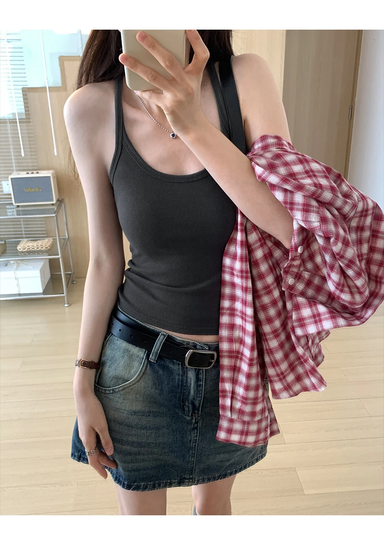 Zjaiss 2026 Summer Women Tank Top Slim Fit U-Neck Sleeveless Cami Top Trendy Solid Color Versatile Y2K Camisole for Outdoor Wear