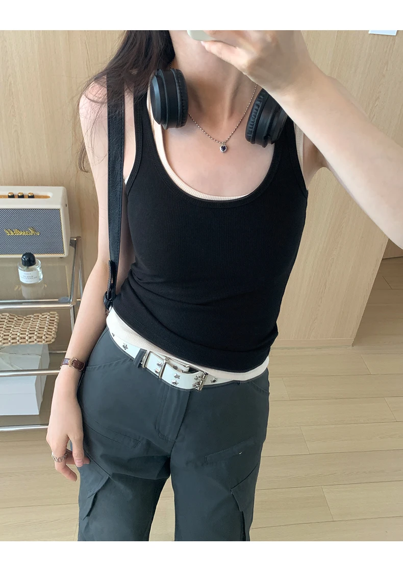 Zjaiss 2026 Summer Women Tank Top Slim Fit U-Neck Sleeveless Cami Top Trendy Solid Color Versatile Y2K Camisole for Outdoor Wear