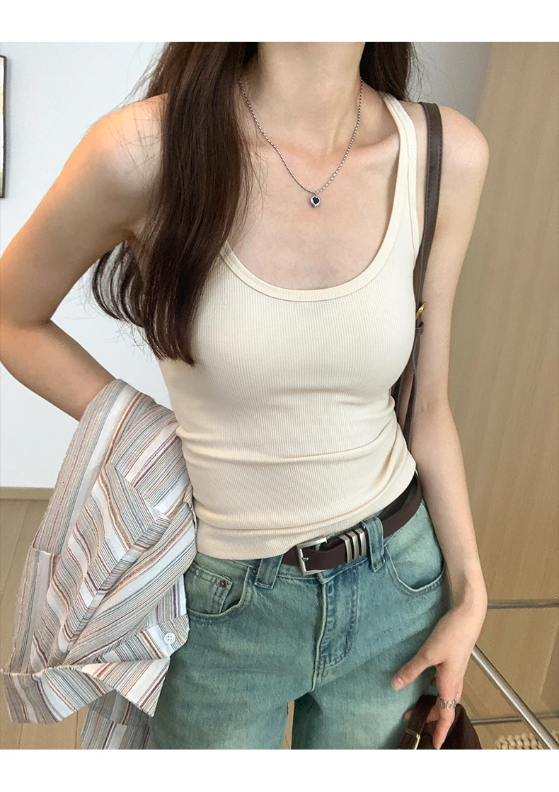 Zjaiss 2026 Summer Women Tank Top Slim Fit U-Neck Sleeveless Cami Top Trendy Solid Color Versatile Y2K Camisole for Outdoor Wear