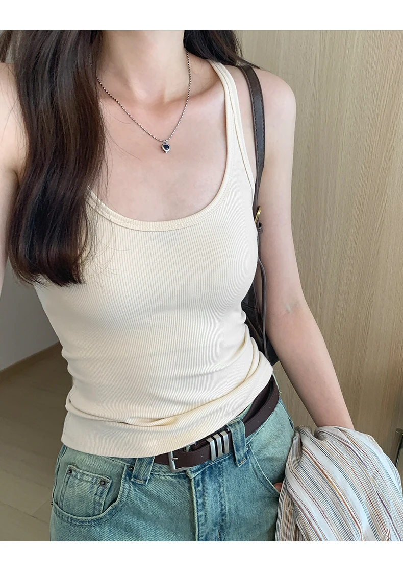 Zjaiss 2026 Summer Women Tank Top Slim Fit U-Neck Sleeveless Cami Top Trendy Solid Color Versatile Y2K Camisole for Outdoor Wear