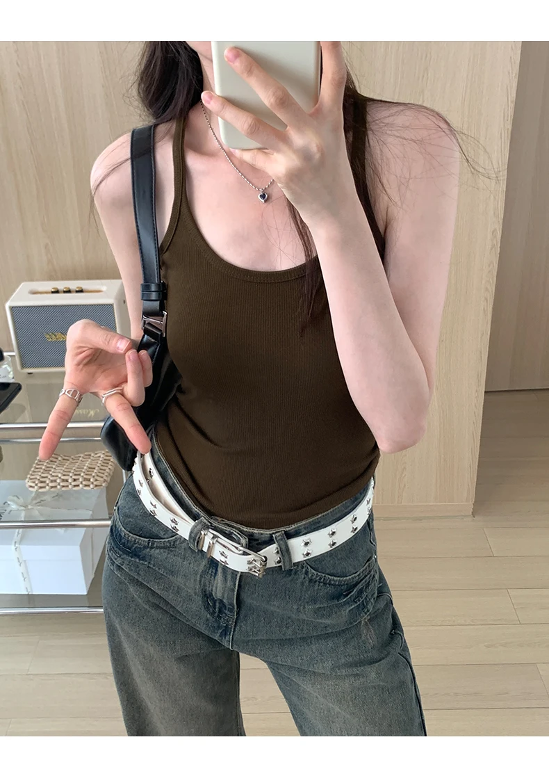 Zjaiss 2026 Summer Women Tank Top Slim Fit U-Neck Sleeveless Cami Top Trendy Solid Color Versatile Y2K Camisole for Outdoor Wear