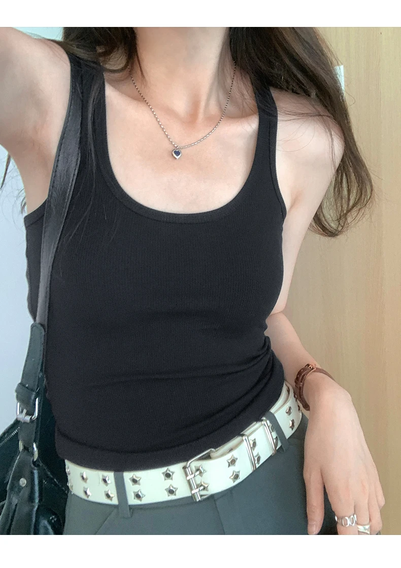 Zjaiss 2026 Summer Women Tank Top Slim Fit U-Neck Sleeveless Cami Top Trendy Solid Color Versatile Y2K Camisole for Outdoor Wear