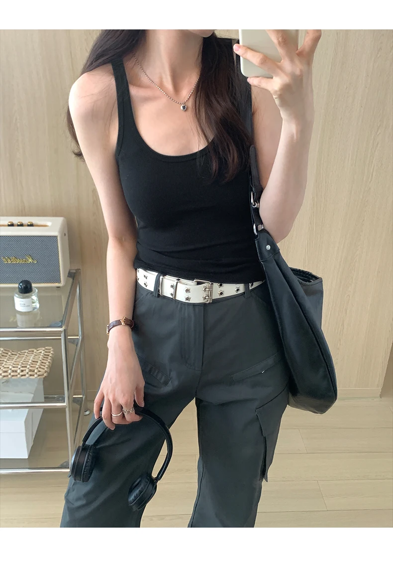 Zjaiss 2026 Summer Women Tank Top Slim Fit U-Neck Sleeveless Cami Top Trendy Solid Color Versatile Y2K Camisole for Outdoor Wear