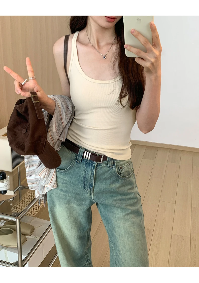 Zjaiss 2026 Summer Women Tank Top Slim Fit U-Neck Sleeveless Cami Top Trendy Solid Color Versatile Y2K Camisole for Outdoor Wear