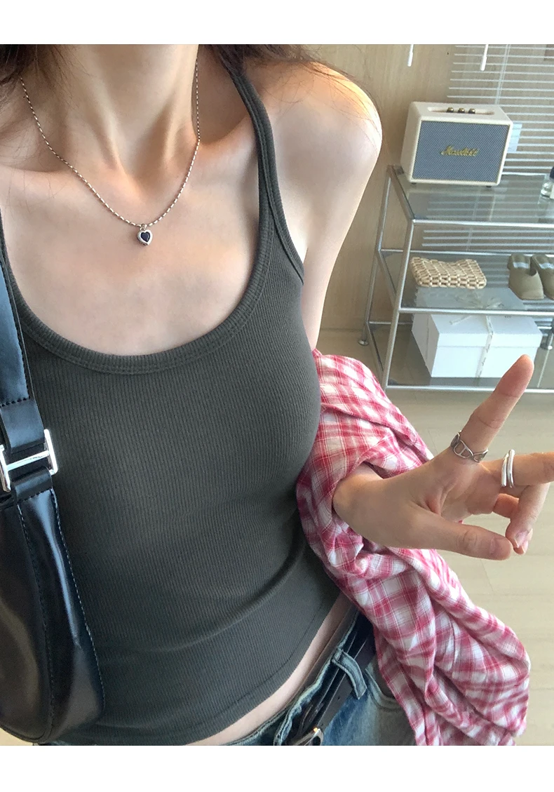 Zjaiss 2026 Summer Women Tank Top Slim Fit U-Neck Sleeveless Cami Top Trendy Solid Color Versatile Y2K Camisole for Outdoor Wear