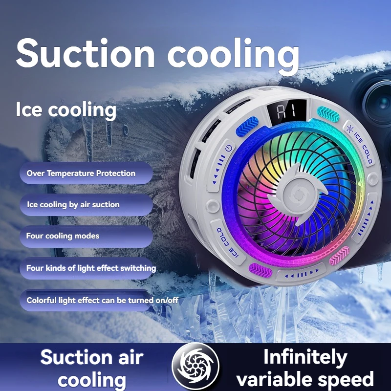 K50 AI Mobile Cooler Magnetic Back-clip Ice Cooling Radiator Digital Display RGB Light Gaming Cooler Temperature Control