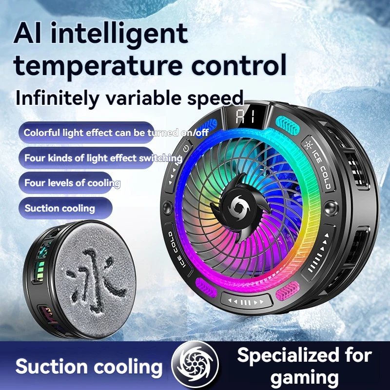 K50 AI Mobile Cooler Magnetic Back-clip Ice Cooling Radiator Digital Display RGB Light Gaming Cooler Temperature Control