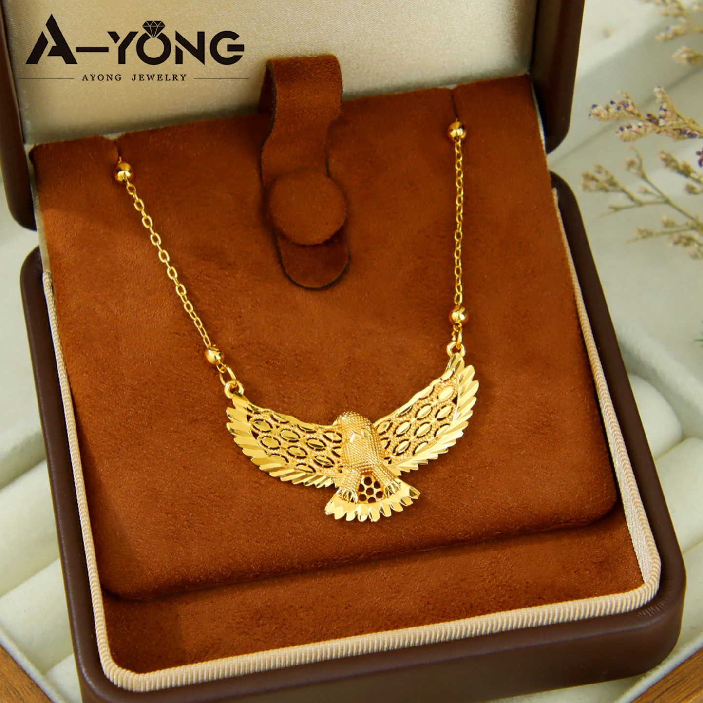 Arabic Fashion Eagles Necklace 21k Gold Plated Dubai Vintage Animals Pendant Chains Middle East Women Event Party Jewelry