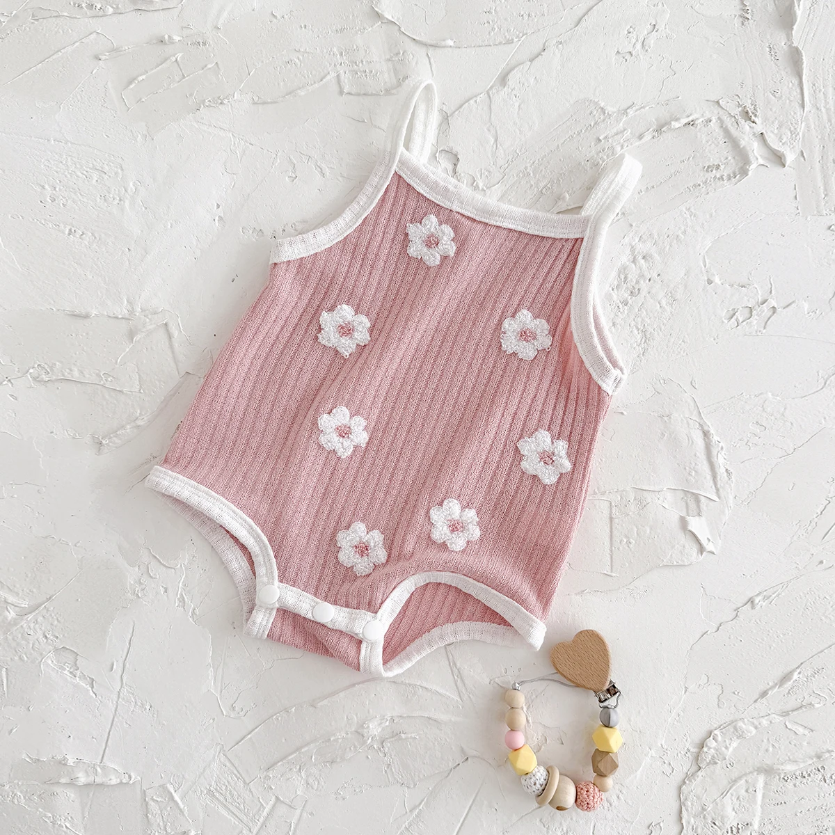 Summer Baby Jumpsuit Pink Flowers Breathable Comfortable Suspender Casual Beach Clothing Suitable for 0-3 Years Old