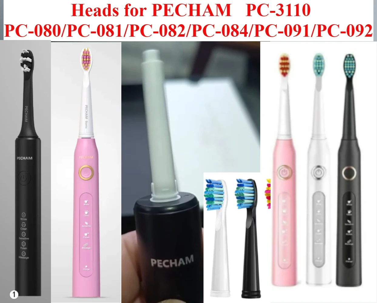 Replacement Toothbrush Heads for PECHAM PC-3110 PC-080/PC-081/PC-082/PC-084/PC-091/PC-092/ Electric Toothbrush Bristles Nozzles