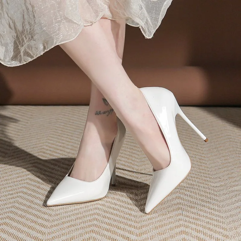 Multi Color Customized 12CM Super High Heels Nude Patent Leather Sexy Pointed Stiletto Heels Shoes Girl Prom Wedding Pumps