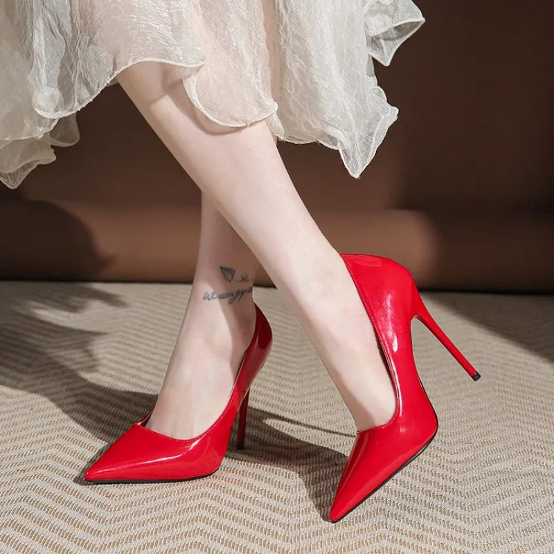 Multi Color Customized 12CM Super High Heels Nude Patent Leather Sexy Pointed Stiletto Heels Shoes Girl Prom Wedding Pumps