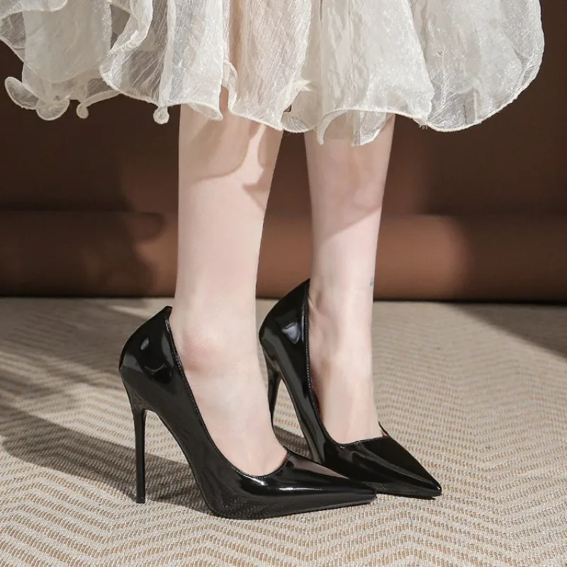 Multi Color Customized 12CM Super High Heels Nude Patent Leather Sexy Pointed Stiletto Heels Shoes Girl Prom Wedding Pumps