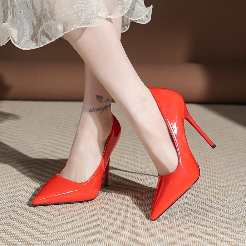 Multi Color Customized 12CM Super High Heels Nude Patent Leather Sexy Pointed Stiletto Heels Shoes Girl Prom Wedding Pumps