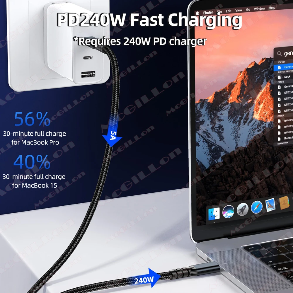 8K USB 4 Thunderbolt 4/3 Cable 40Gbps Type C TO USB-C Cable PD240W Type-c Fast Charging Cable for Macbook iPad to Monitor Laptop